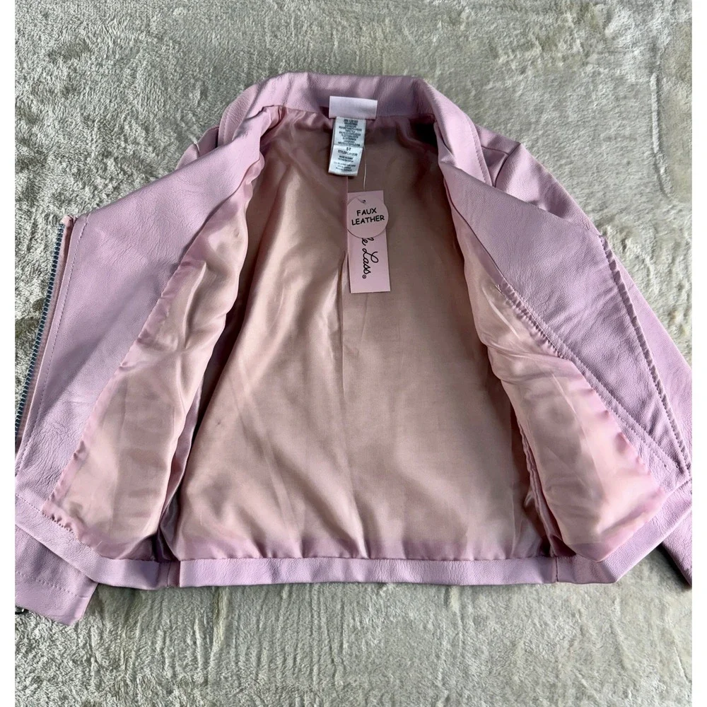 Little Lass Girls Pink Faux Leather Moto Biker Jacket Size 5T‎ NEW